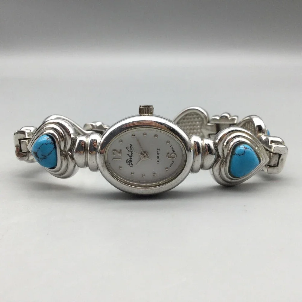 Park Lane Womens Watch 19mm Silver Tone Blue Heart Bracelet New Battery 6.25